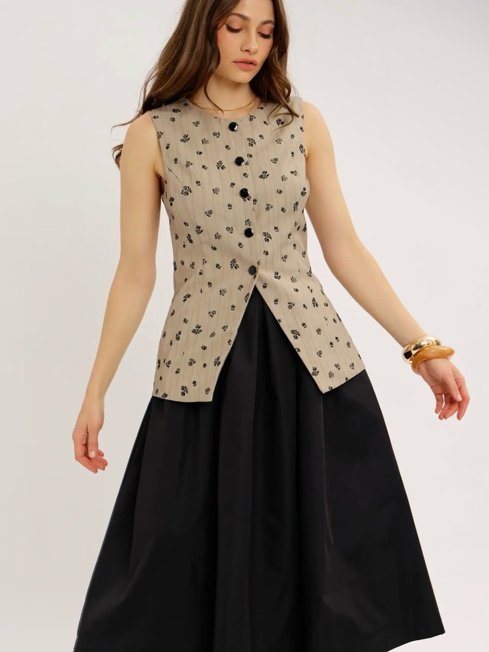 Black High Waisted Box Pleated A-Line Midi Skirt with Pockets NWT